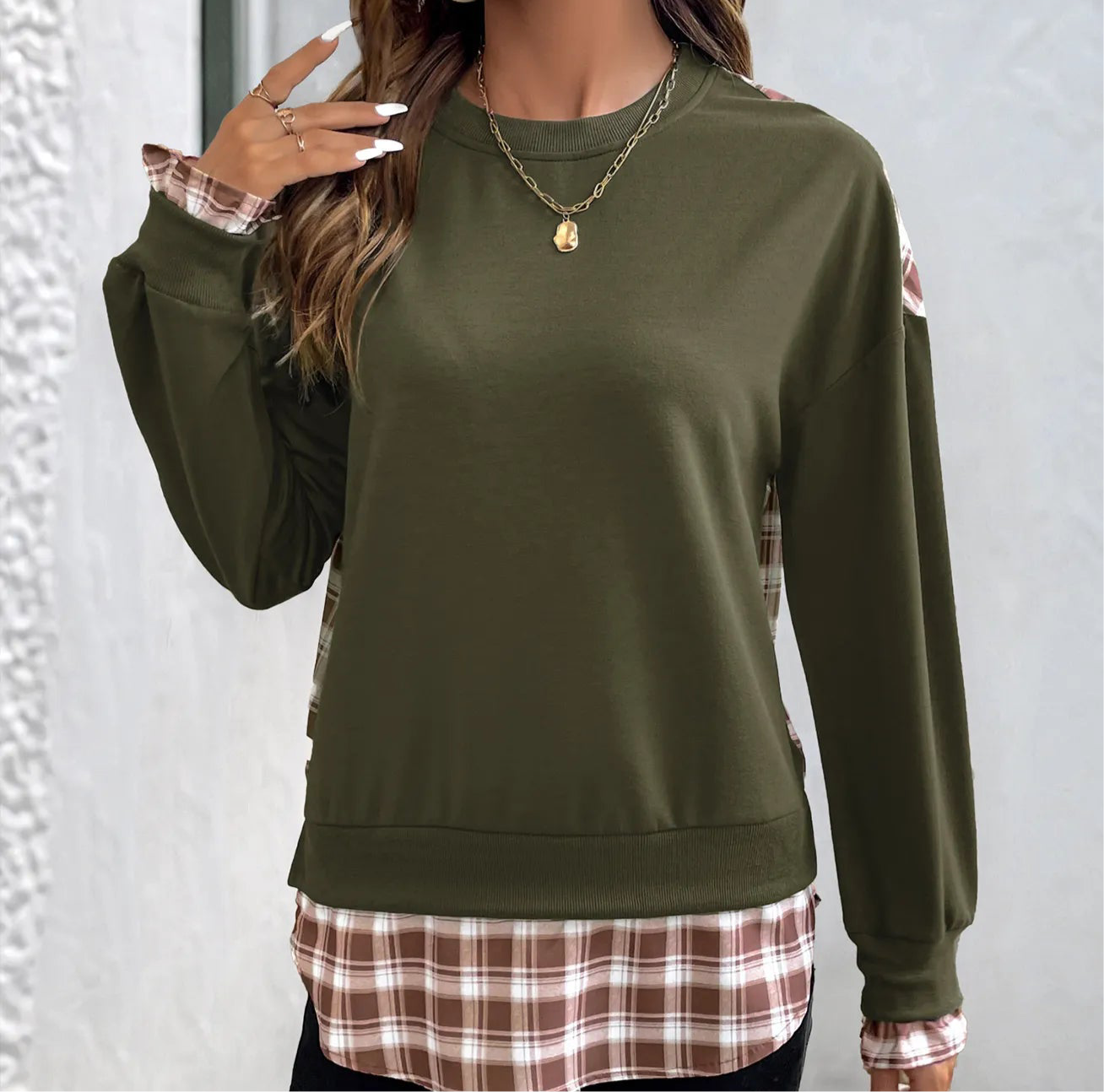 Plaid Long Sleeve Sweatshirt
