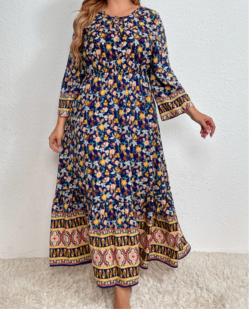 Plus Size Bohemian Round Neck Maxi Dress