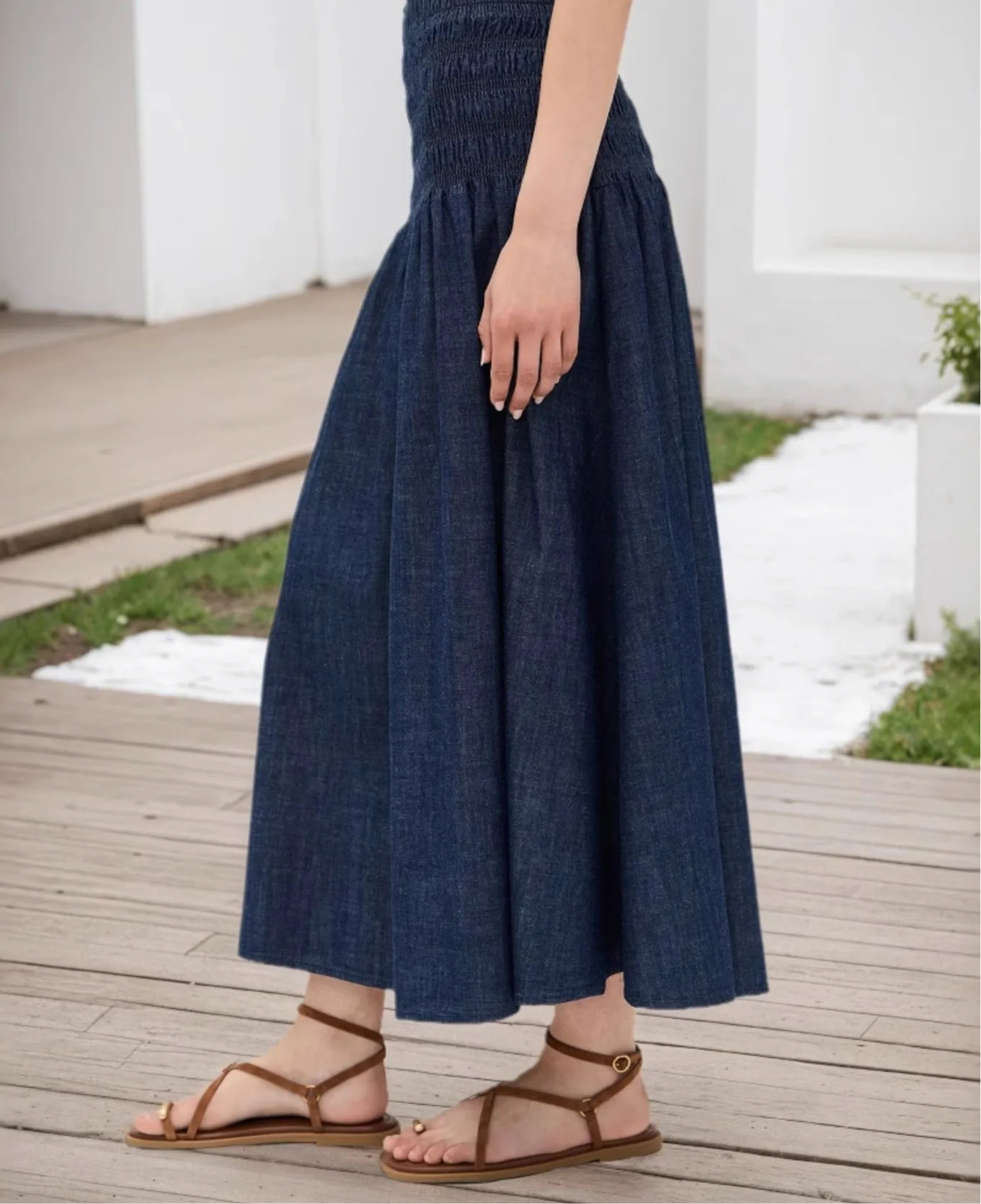 Elastic Waist Midi Skirt
