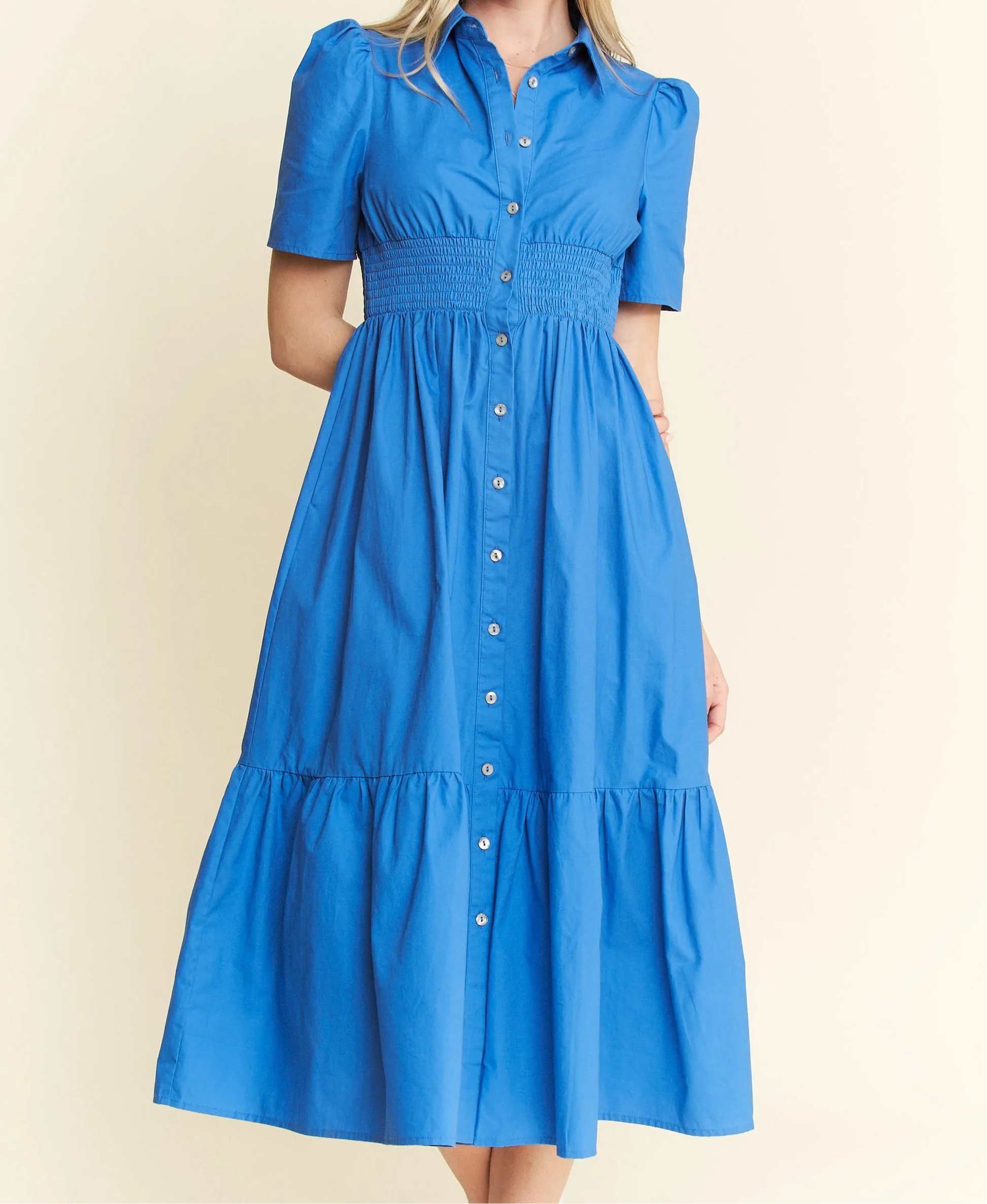 Short Sleeve Button Down Midi Dress