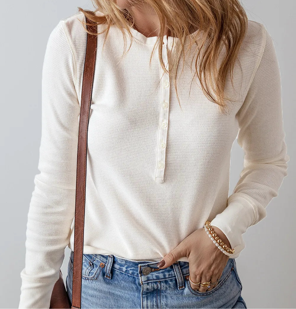 Half Button Long Sleeve Top