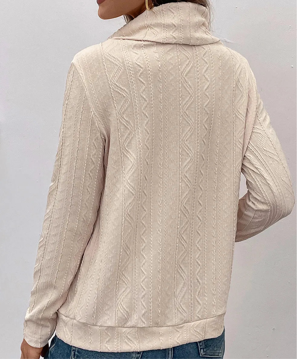 Perfee Tied Mock Neck Long Sleeve Knit Top