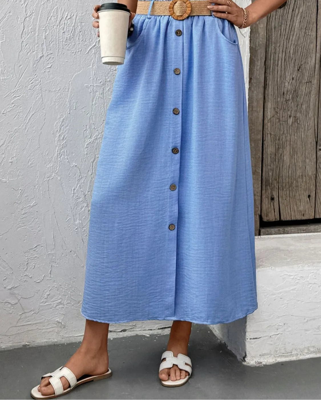 Decor Button Front Midi Skirt