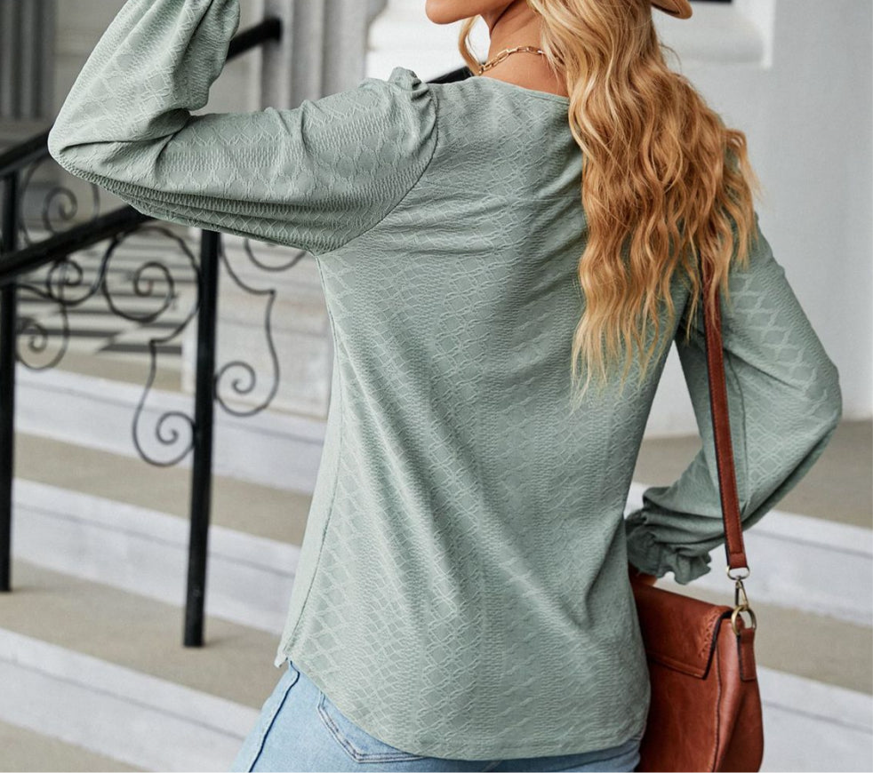 Round Neck Flounce Sleeve Blouse