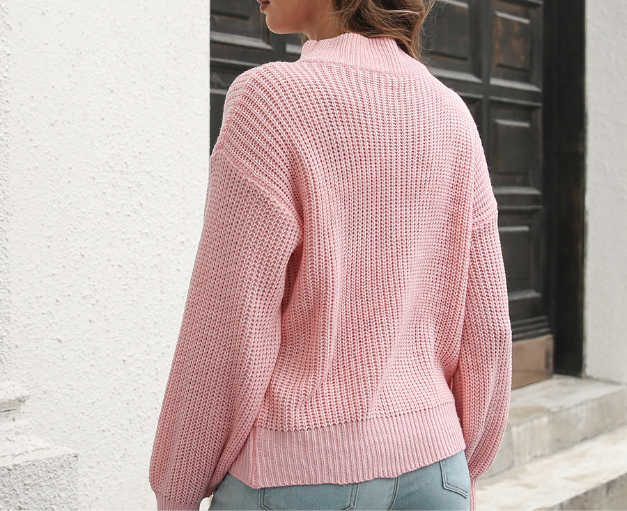 Dropped Shoulder Rib-Knit Sweater