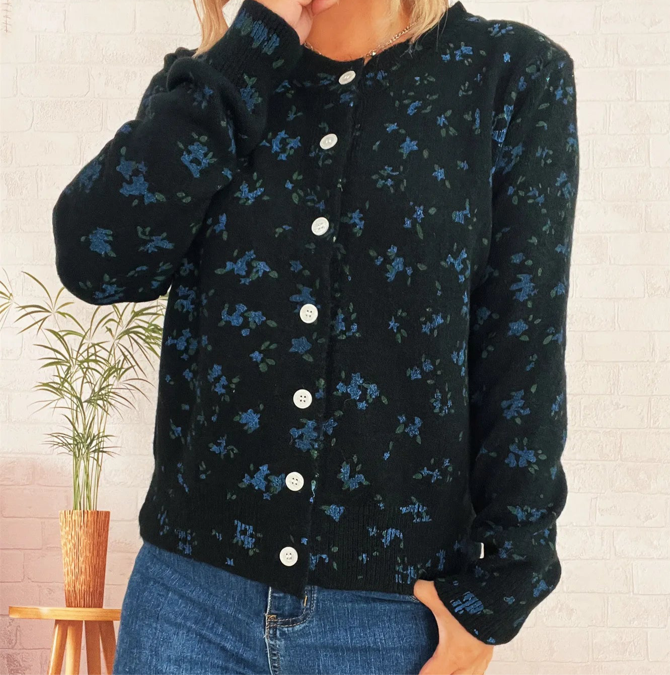 Floral Button-Up Long Sleeve Cardigan