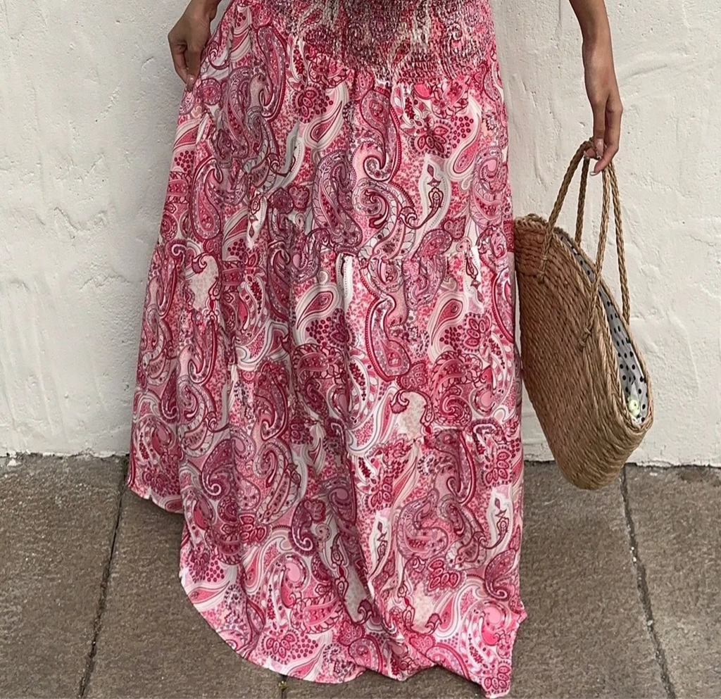 Smocked Printed Maxi Skirt
