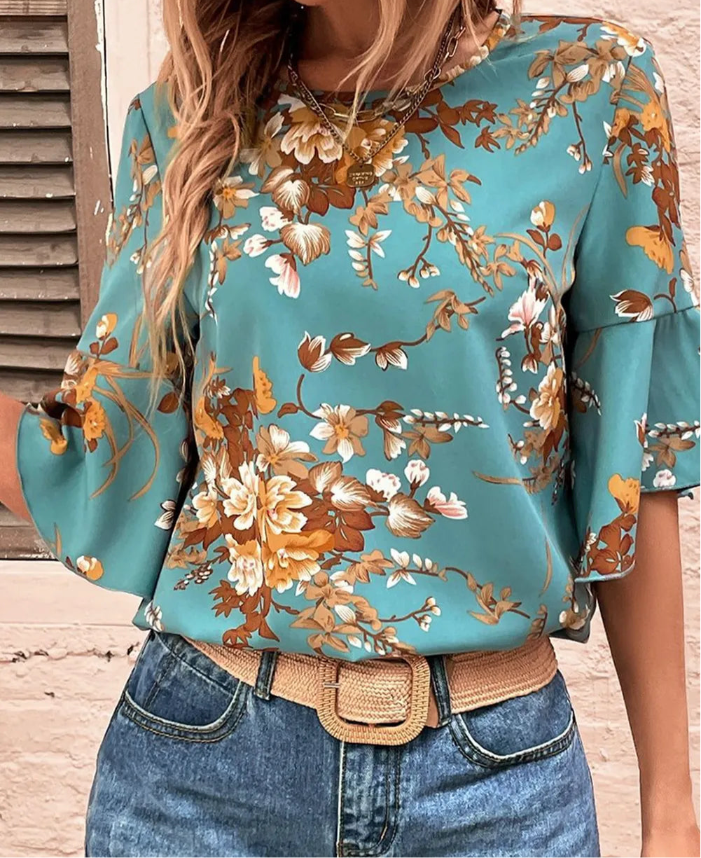 Printed Round Neck Half Sleeve Blouse