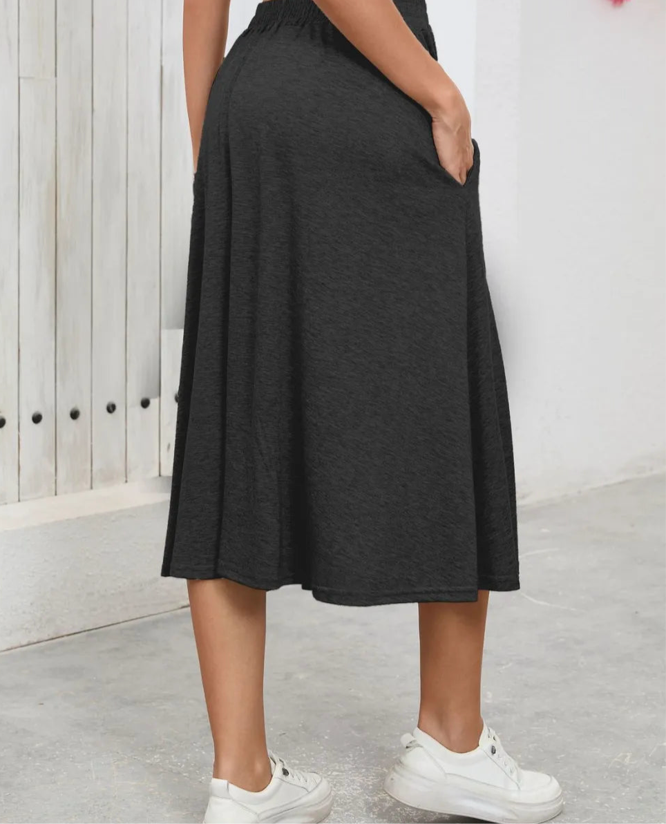 Elastic Waist Skirt With Pockets