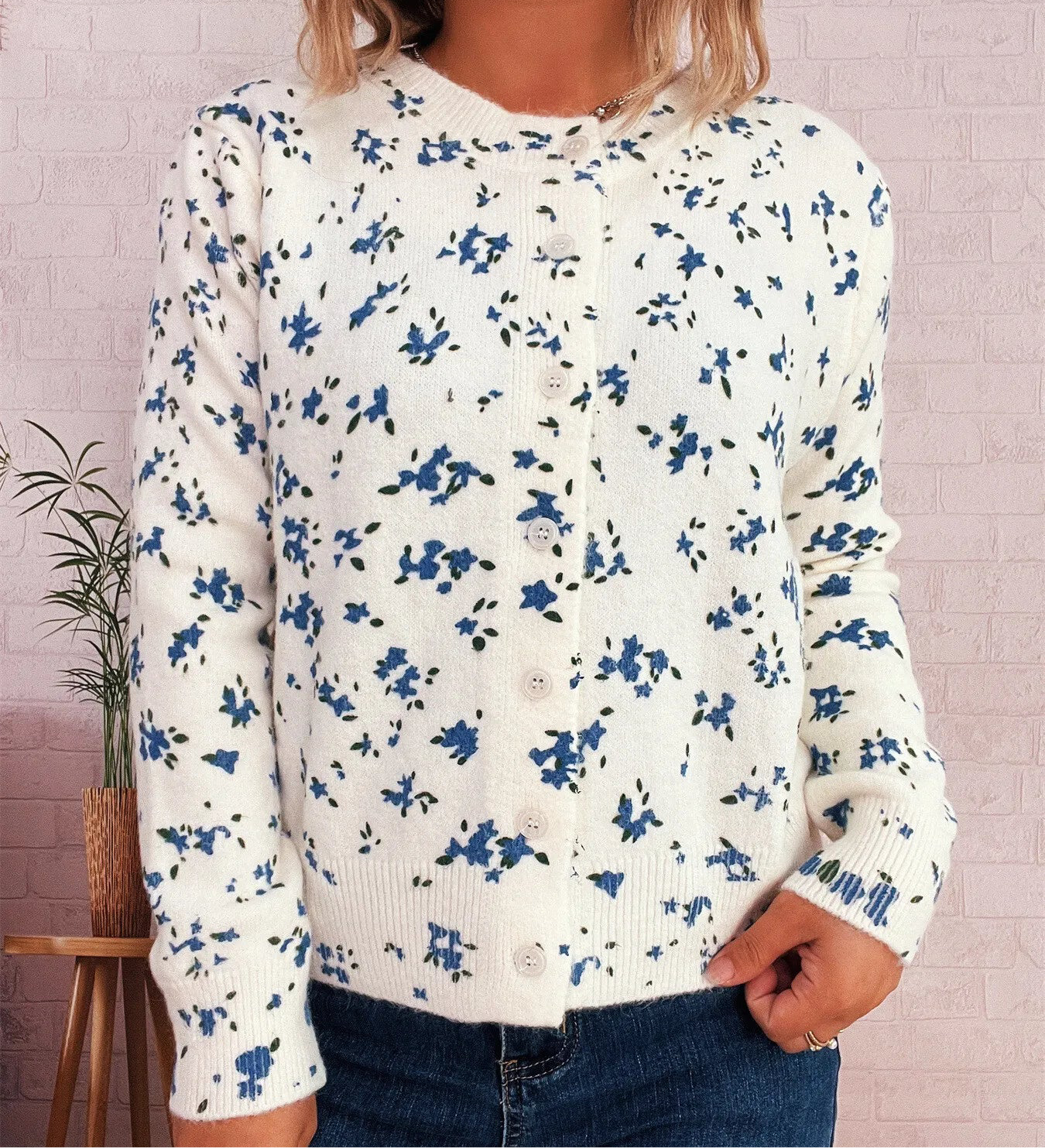 Floral Button-Up Long Sleeve Cardigan