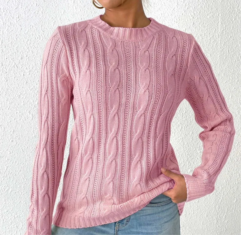 Cable-Knit Round Neck Sweater