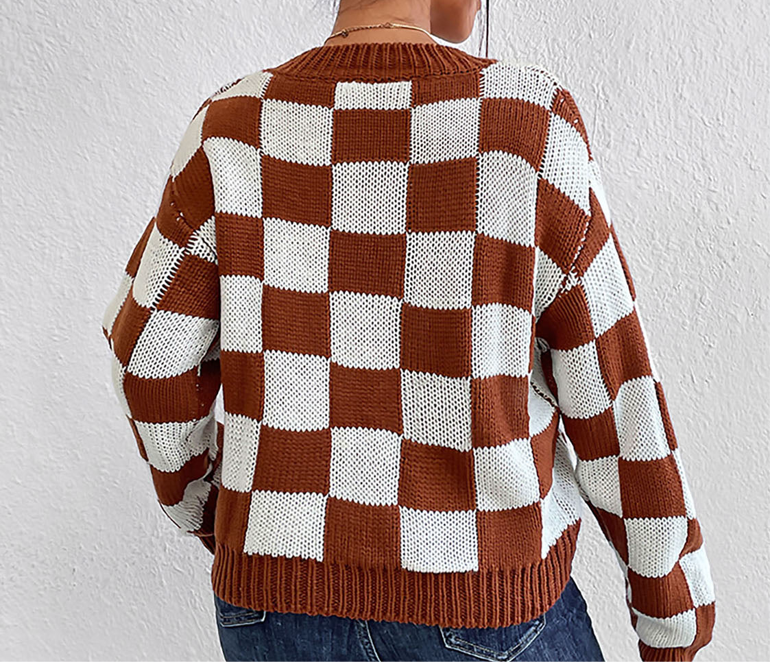 Checkered Round Neck Sweater