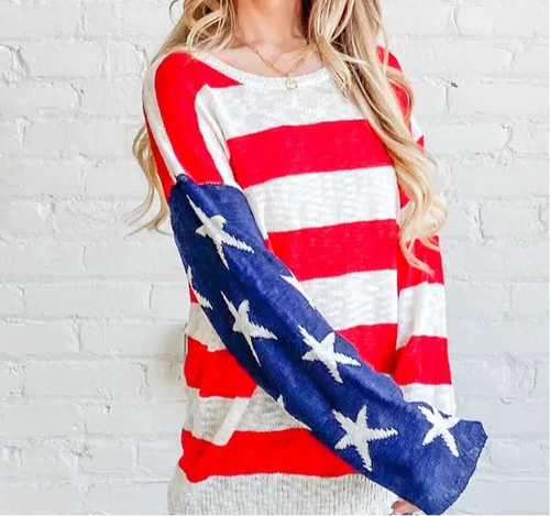 And The Why American Flag Long Sleeve Sweater