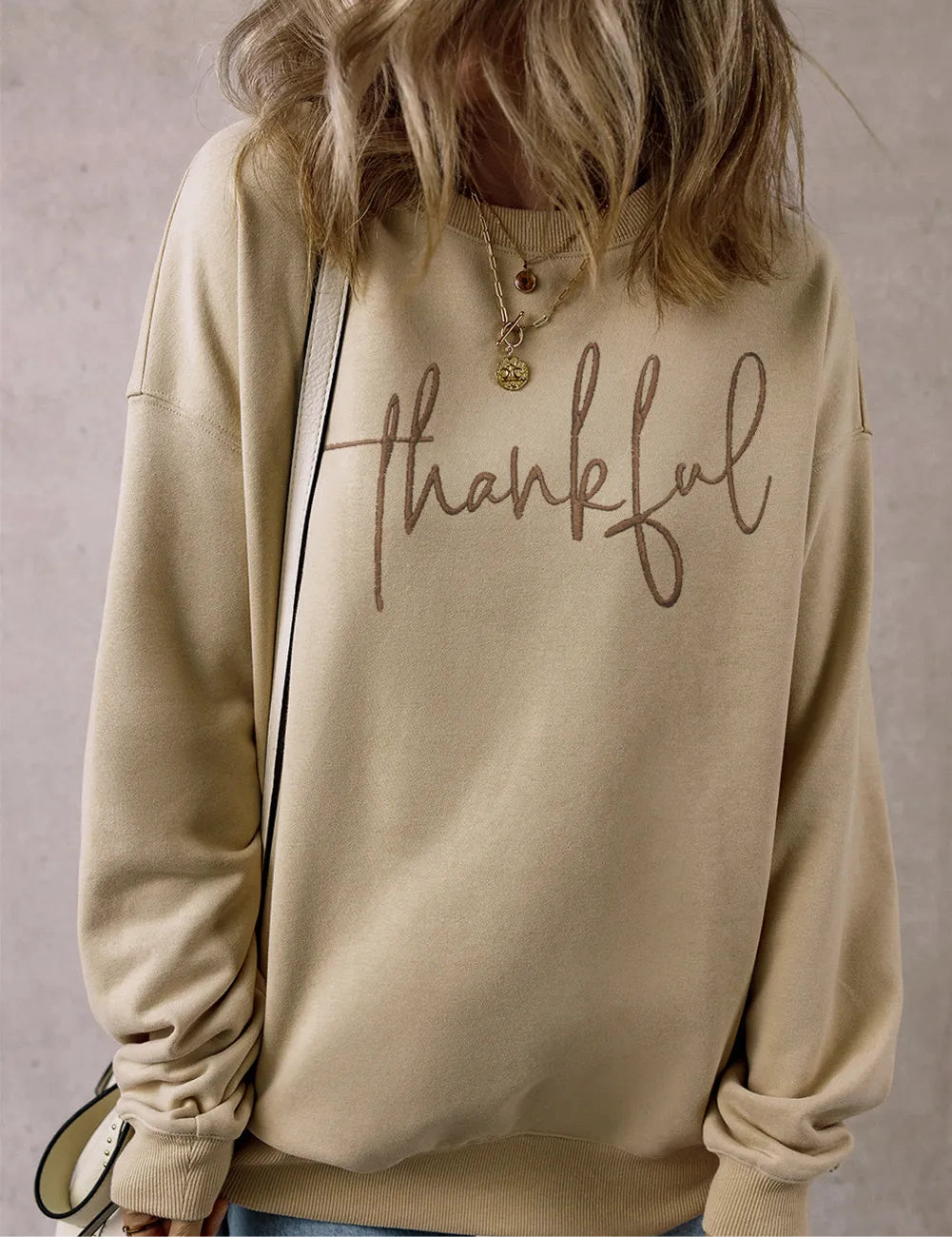 THANKFUL Round Neck Long Sleeve Sweatshirt