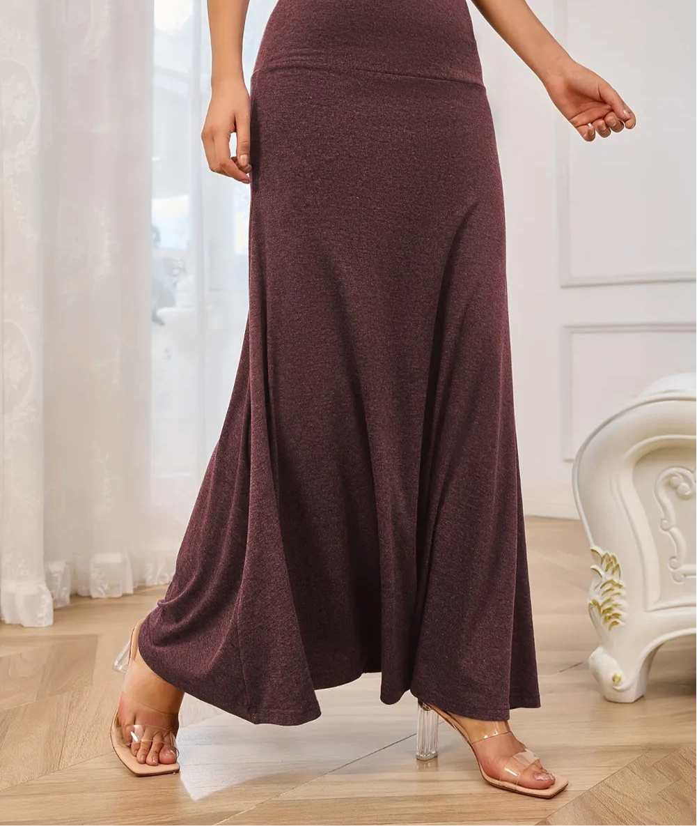 Solid Elastic Waist Maxi Skirt