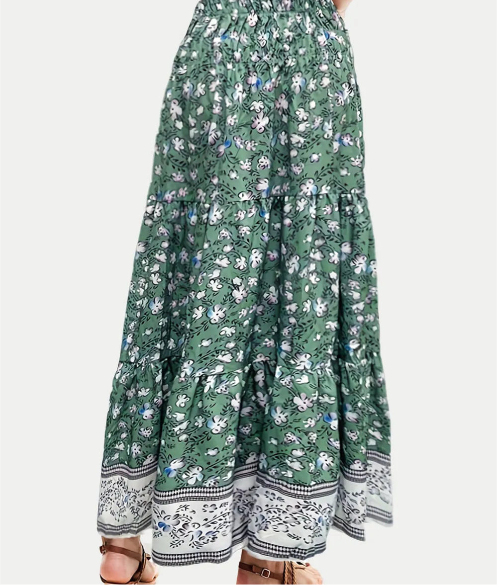 Full Size Tiered Printed Elastic Waist Skirt