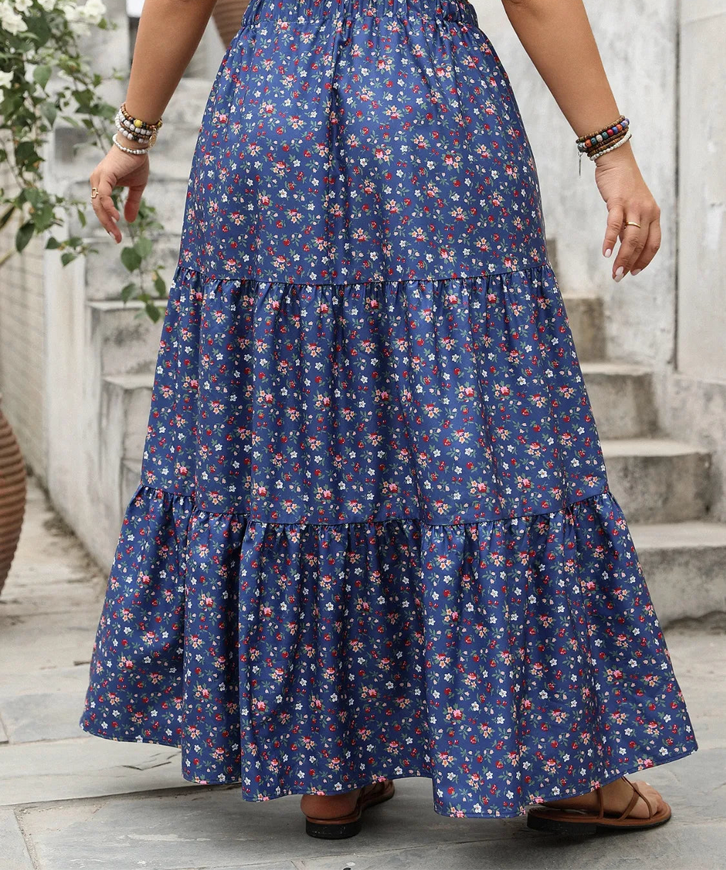 Plus Size Floral Elastic Waist Maxi Skirt