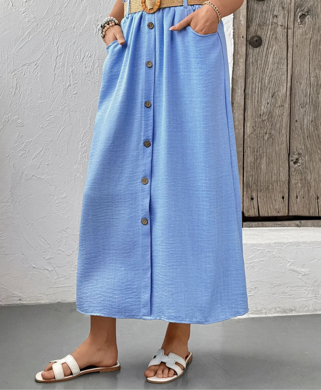 Decor Button Front Midi Skirt