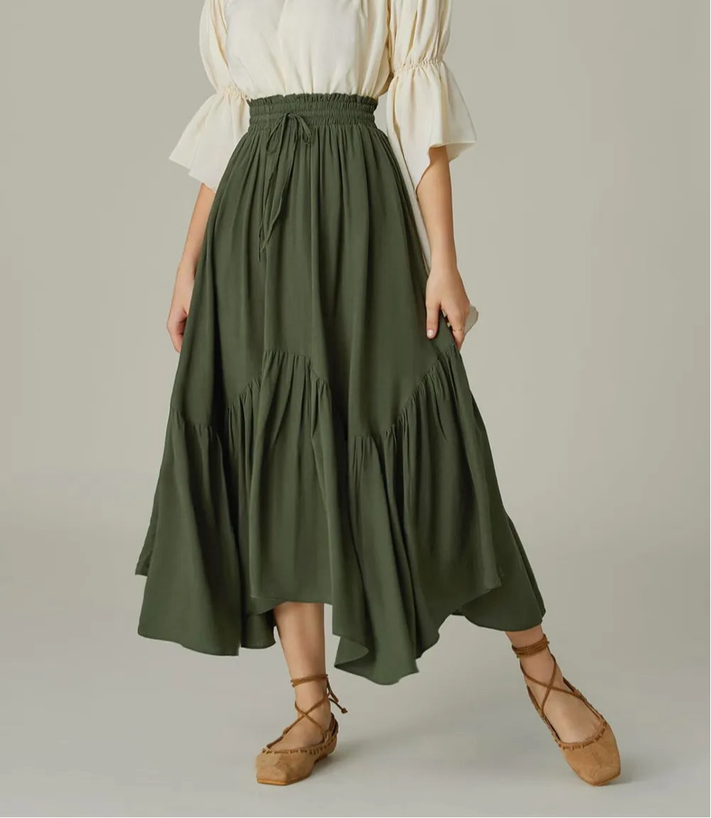 Smocked Waist Band Ruched Layered Skirt