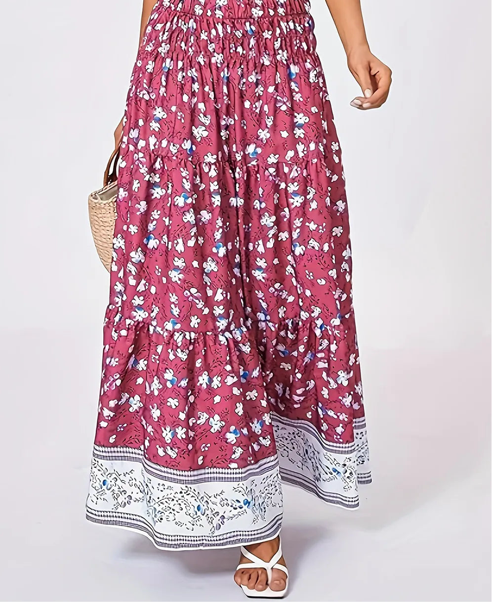 Full Size Tiered Printed Elastic Waist Skirt