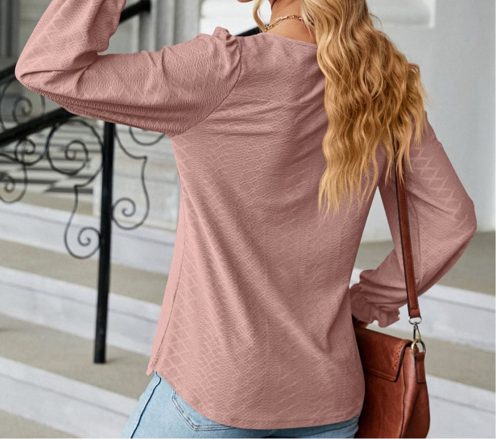 Round Neck Flounce Sleeve Blouse