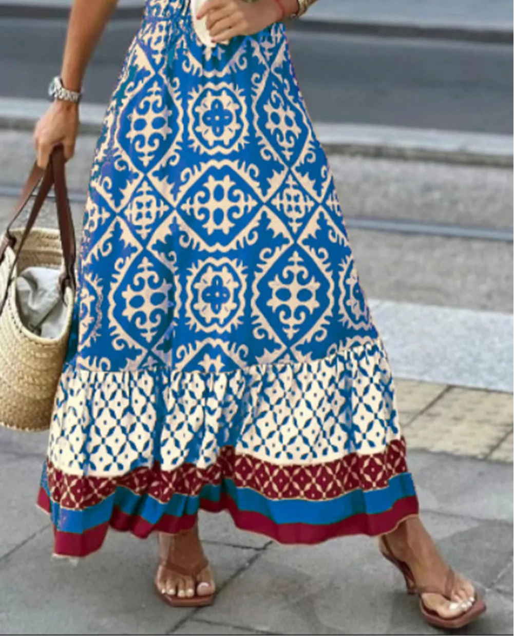 Geometric Elastic Waist Maxi Skirt