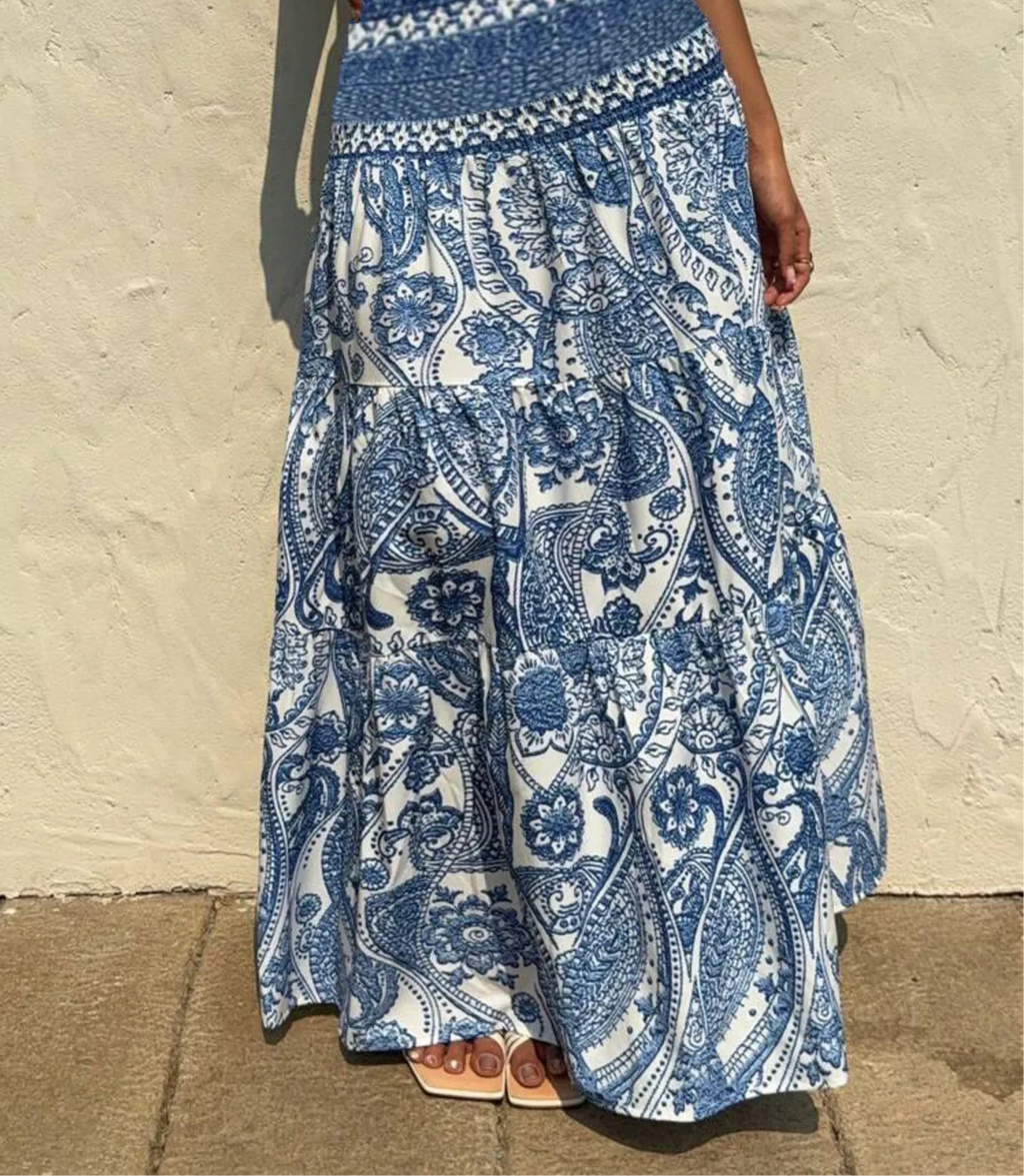 Printed Tiered Maxi Skirt