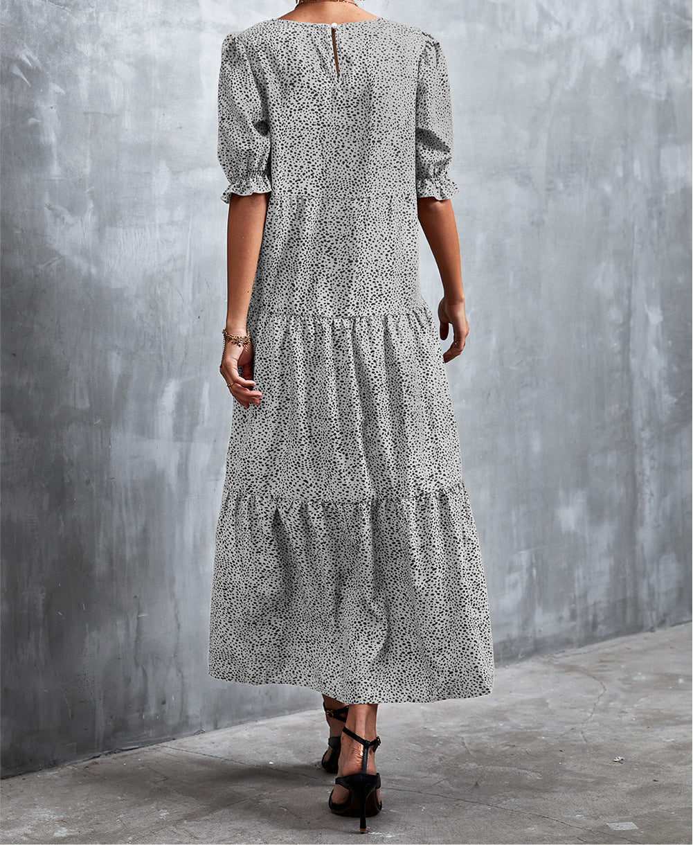 Printed Flounce Sleeve Tiered Dress