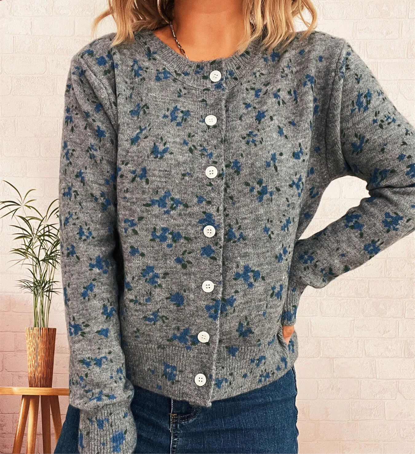 Floral Button-Up Long Sleeve Cardigan