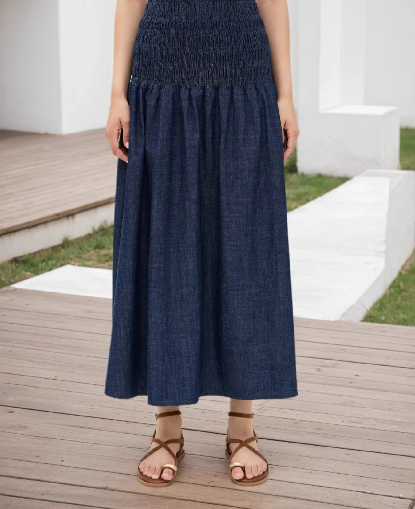 Elastic Waist Midi Skirt