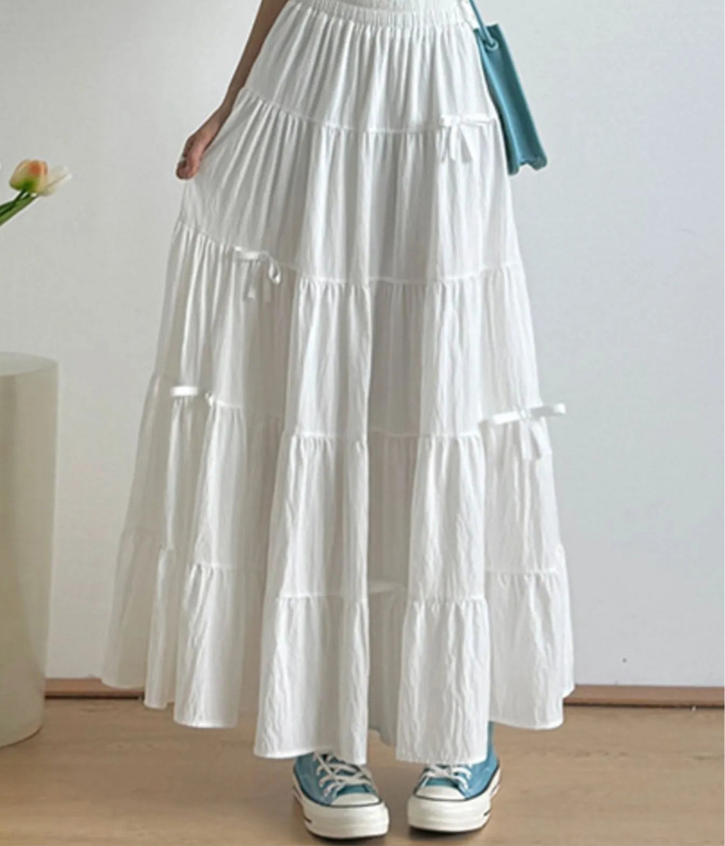 Tiered Elastic Waist Maxi Skirt