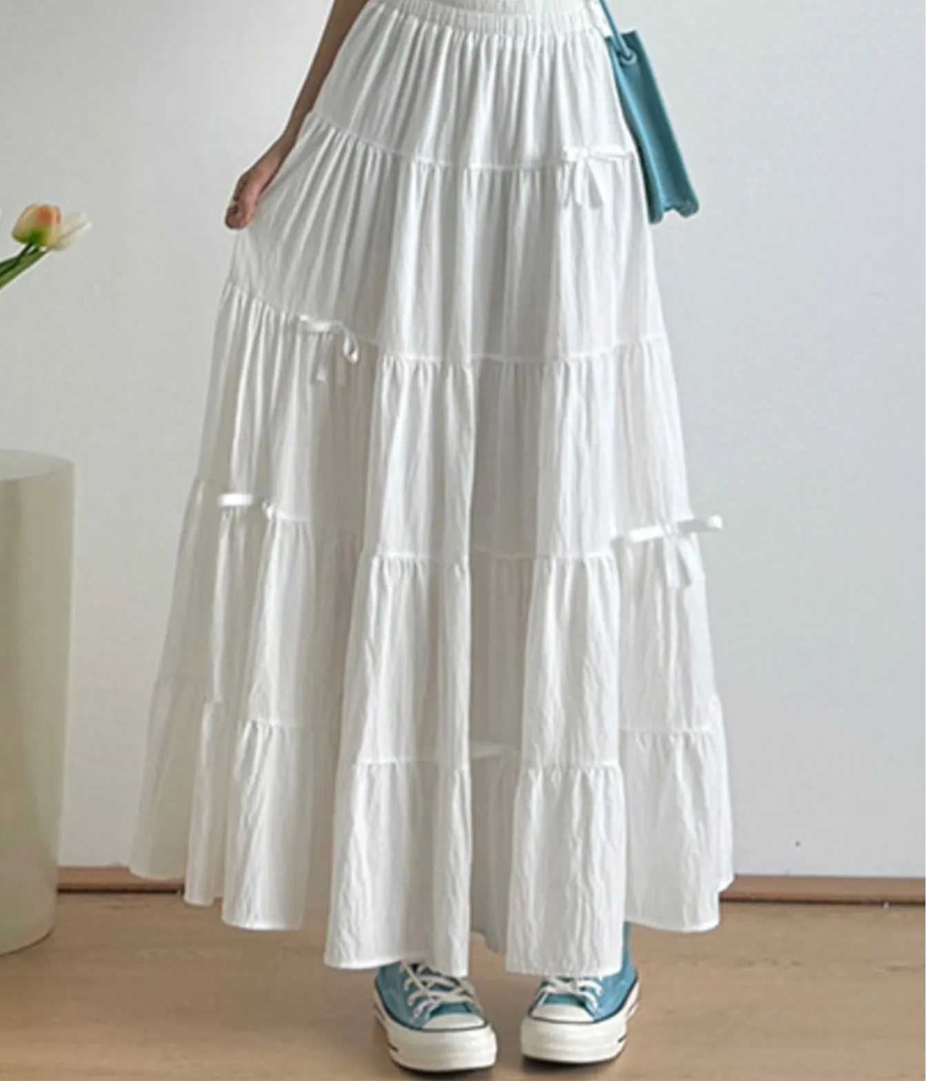 Tiered Elastic Waist Maxi Skirt