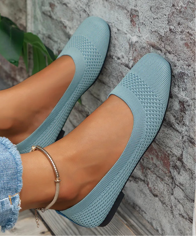 Square Toe Solid Color Mesh Slip-Ons