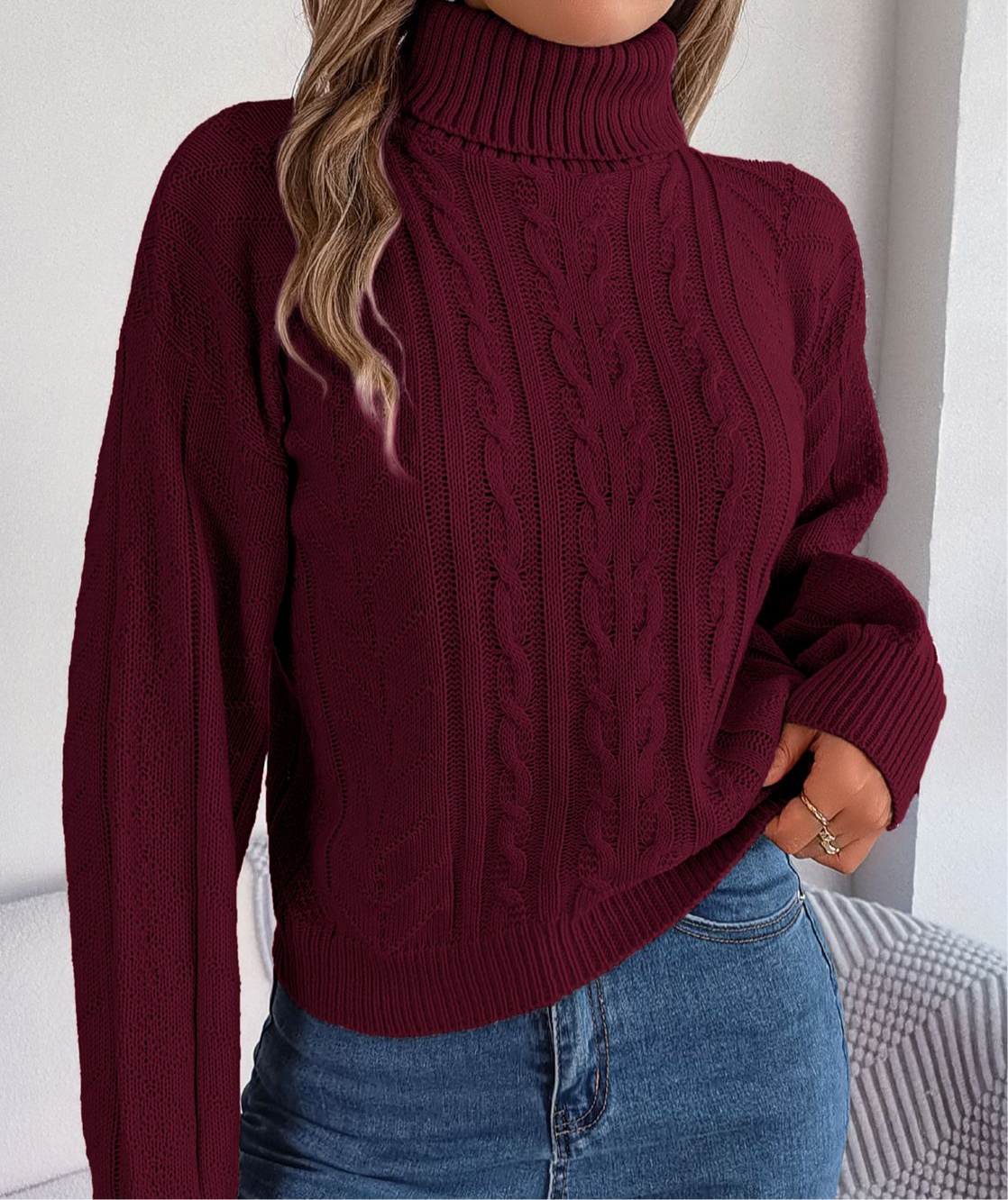 Cable-Knit Turtleneck Sweater