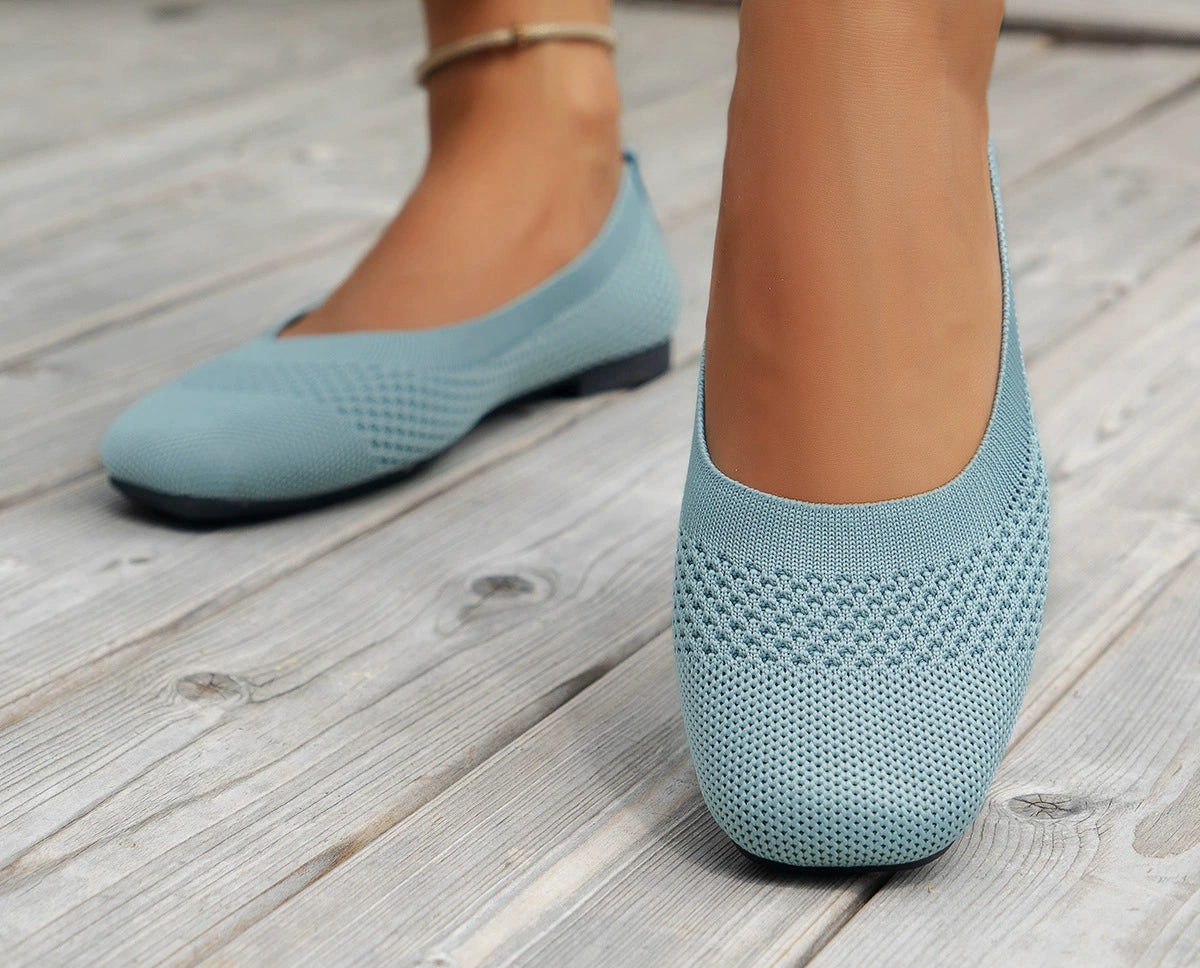 Square Toe Solid Color Mesh Slip-Ons