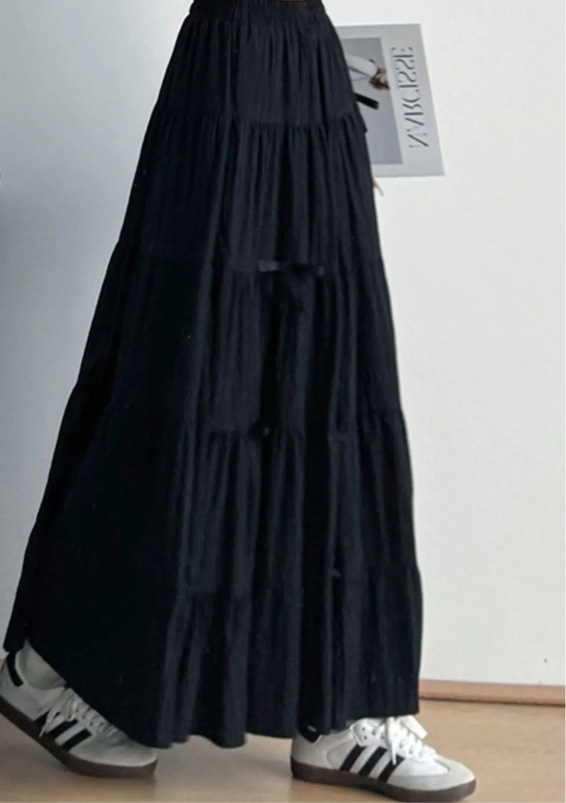 Tiered Elastic Waist Maxi Skirt