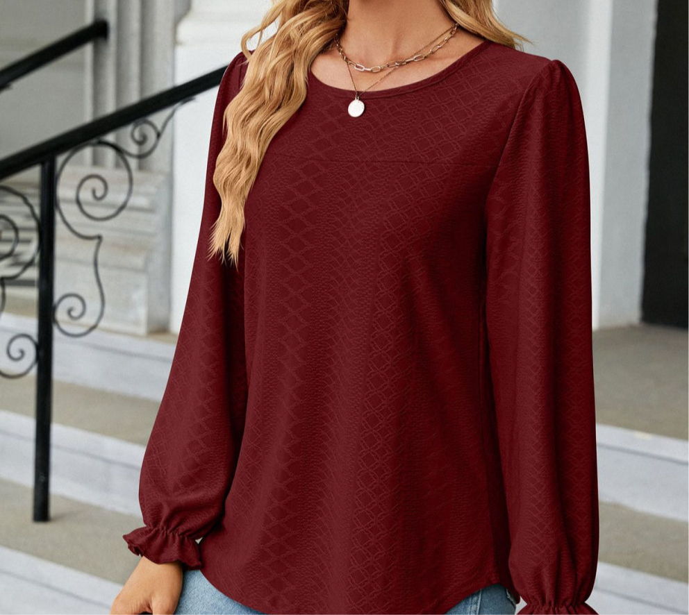 Round Neck Flounce Sleeve Blouse