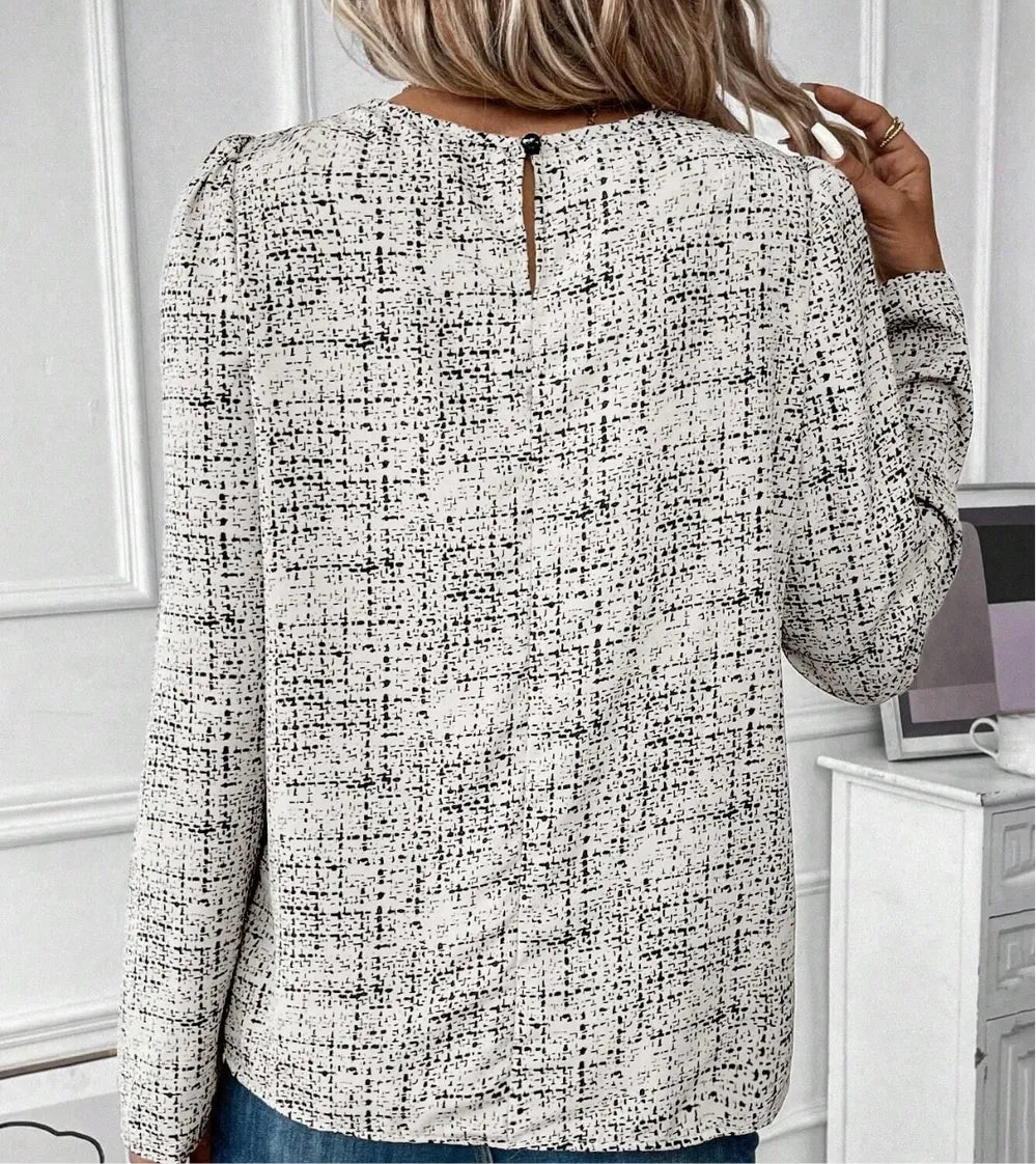 Ruched Round Neck Long Sleeve Blouse