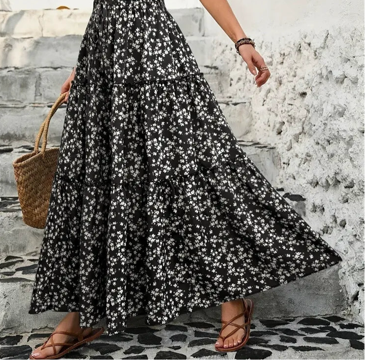 Tiered Floral Maxi Skirt
