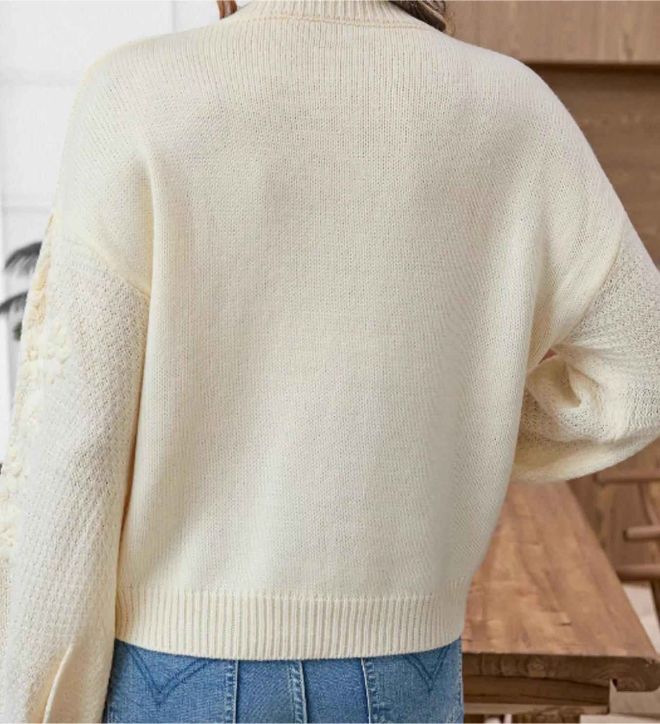 Flower Round Neck Long Sleeve Sweater