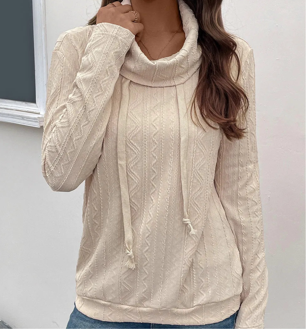 Perfee Tied Mock Neck Long Sleeve Knit Top
