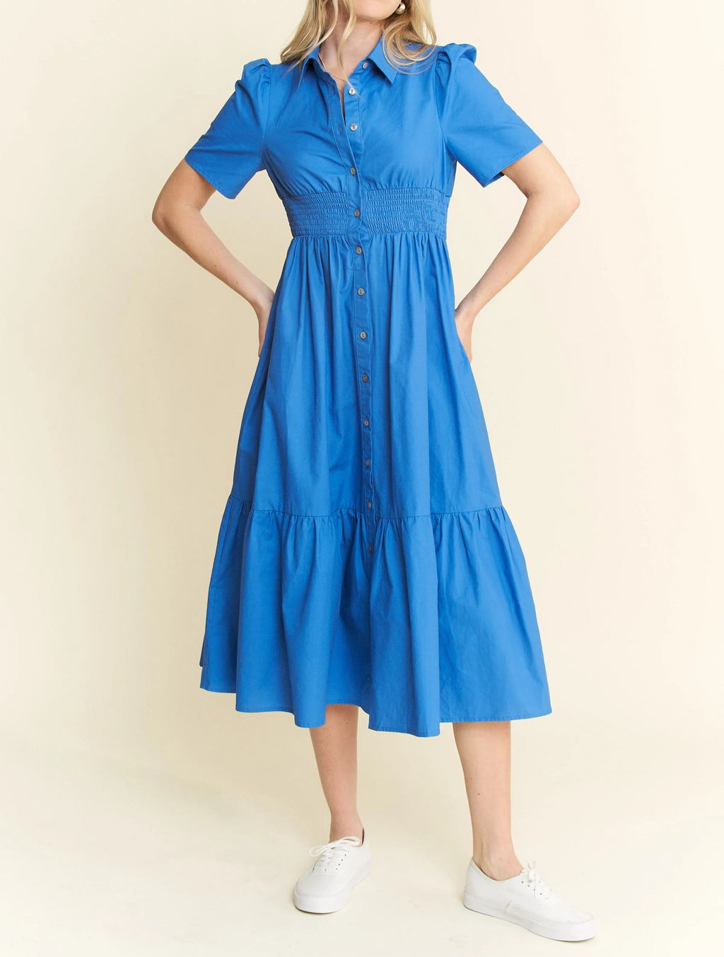Short Sleeve Button Down Midi Dress