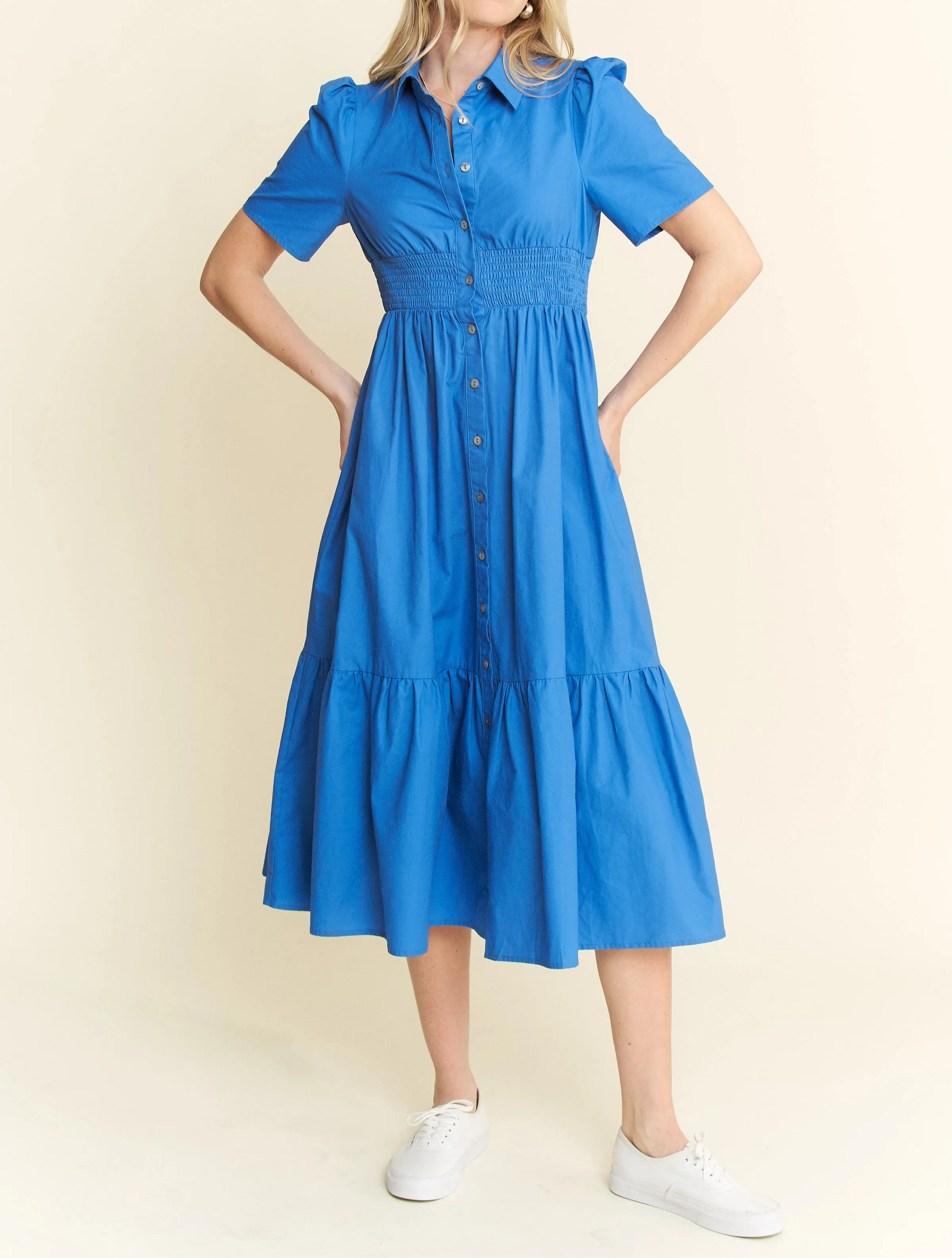 Short Sleeve Button Down Midi Dress