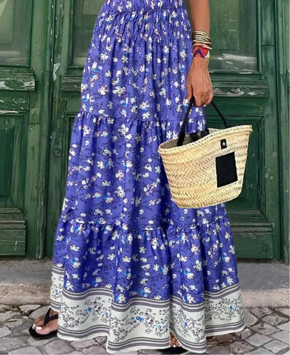 Full Size Tiered Printed Elastic Waist Skirt