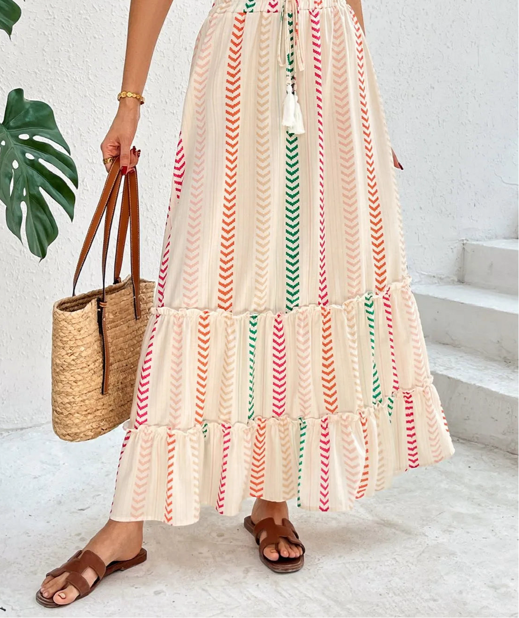 Frill Printed Maxi Skirt