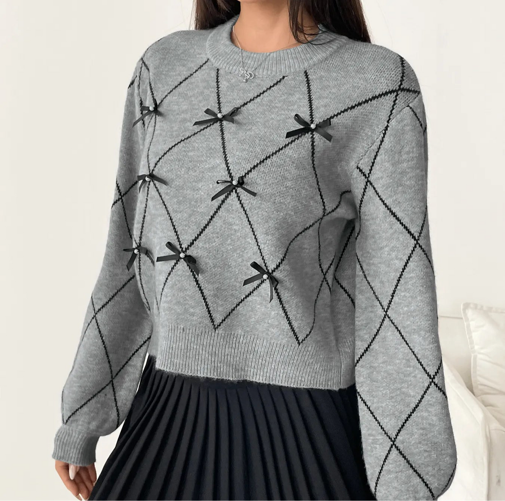 Diamond Pattern Bow Detail Sweater