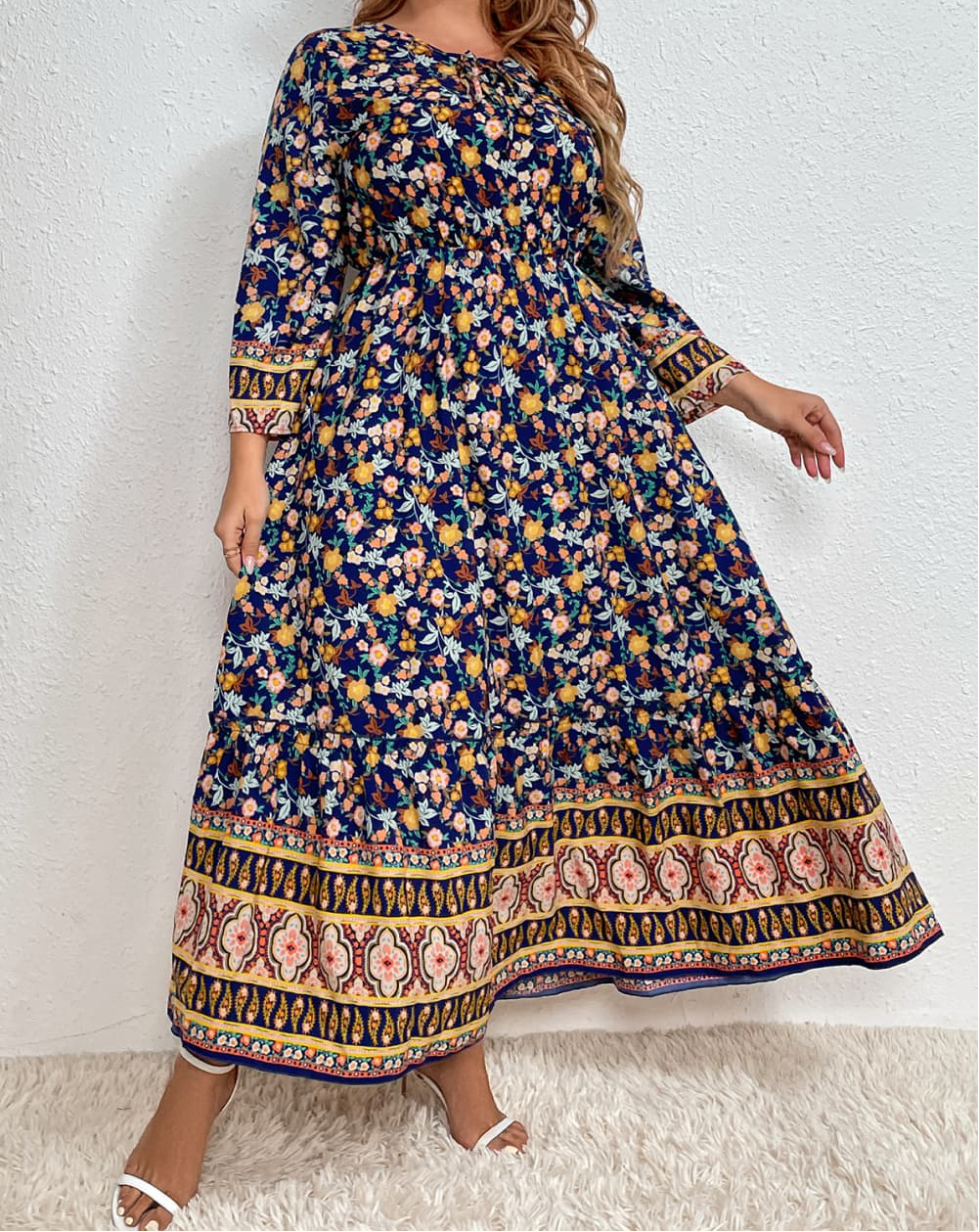 Plus Size Bohemian Round Neck Maxi Dress