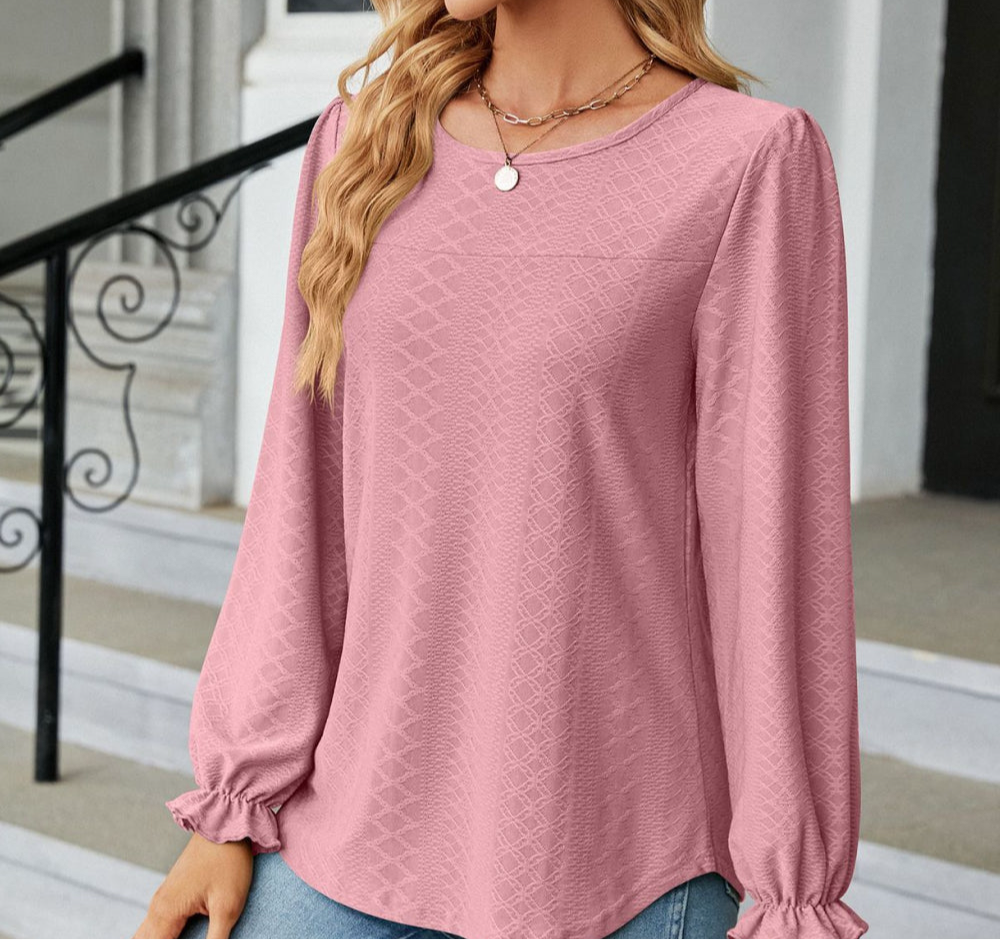 Round Neck Flounce Sleeve Blouse