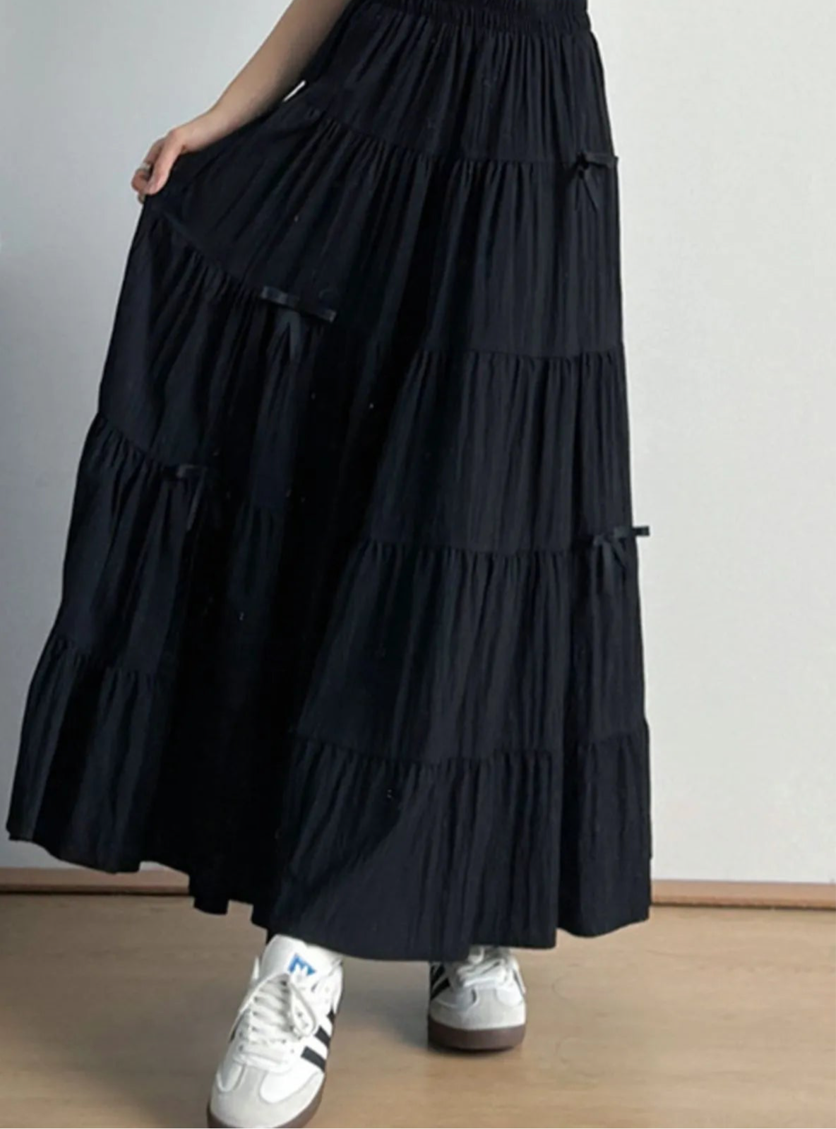 Tiered Elastic Waist Maxi Skirt