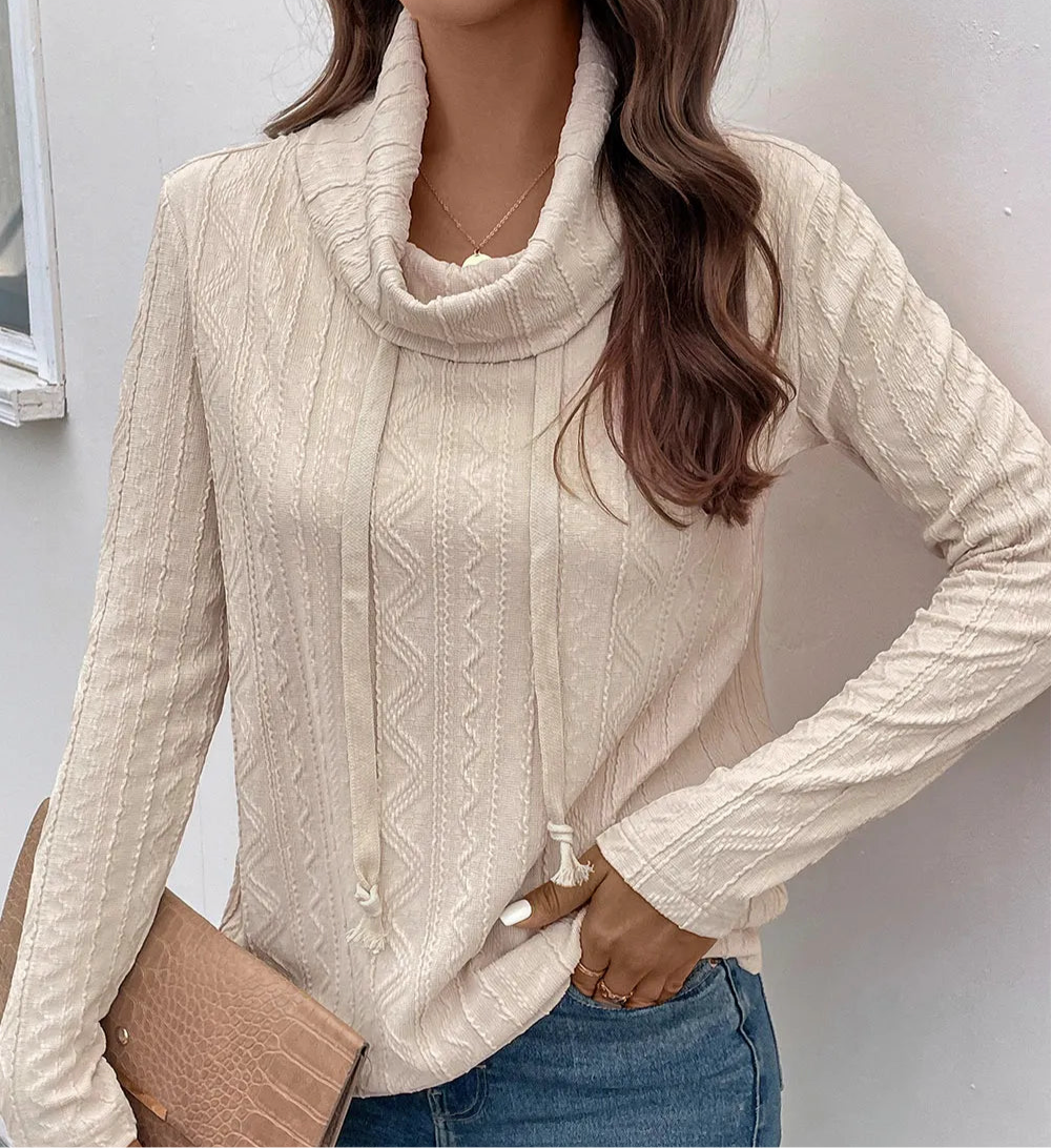 Perfee Tied Mock Neck Long Sleeve Knit Top